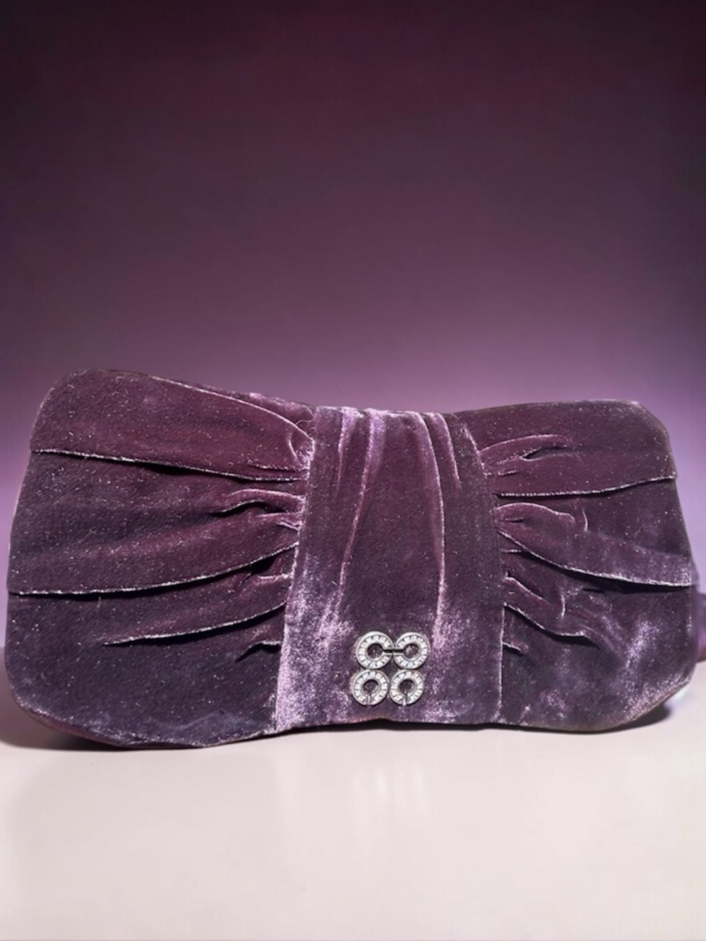 COACH Occasion Velvet w/Embossed Leather Trim Wristlet/Clutch in Plum
